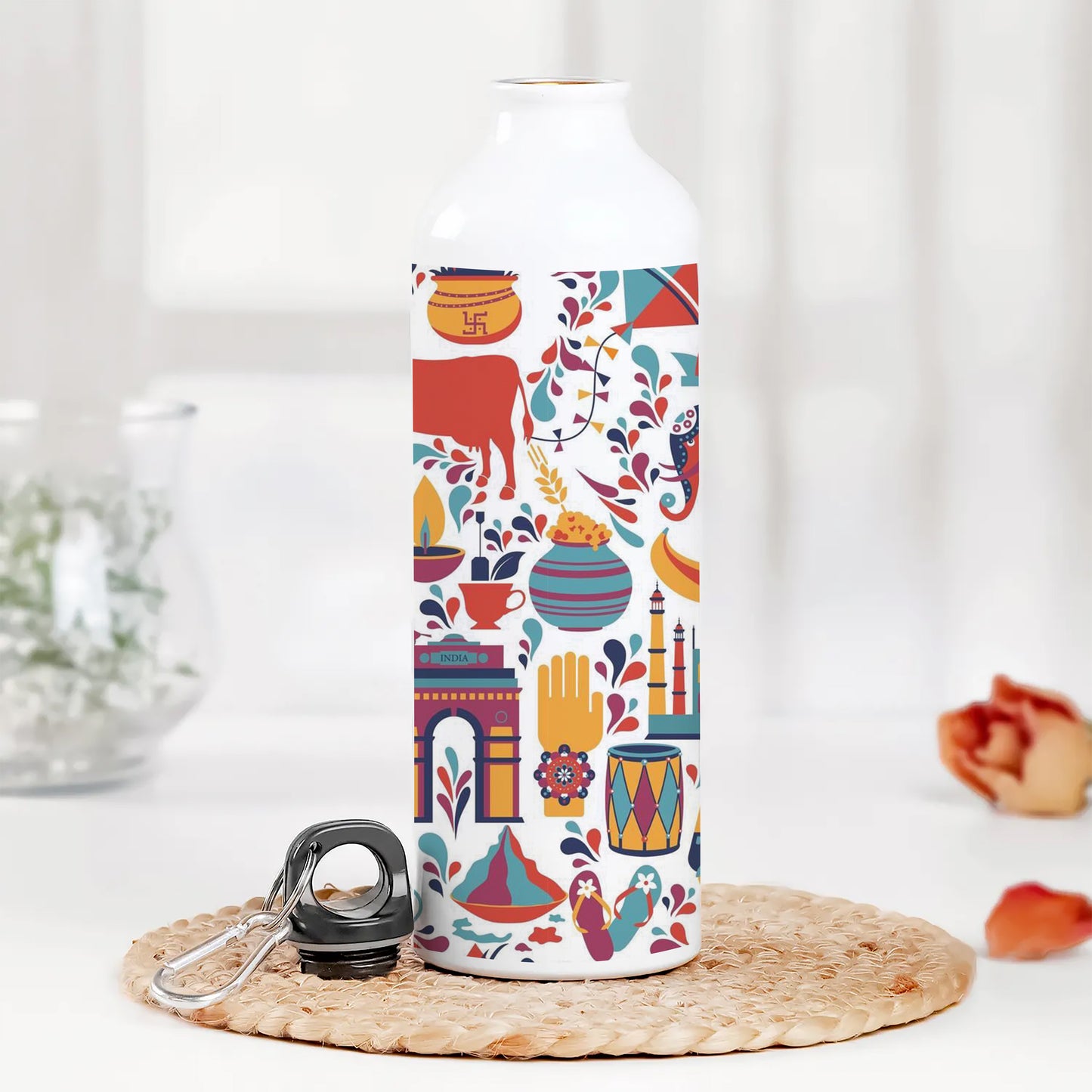 Indian architecture and Asian traditions set Pro Vector 2 Printed Normal Sipper Water Bottle 750 ml For Gym, Yoga, Kids, Boys, Girls, Brother, Sister, Babies, Baby, Workout, Adults