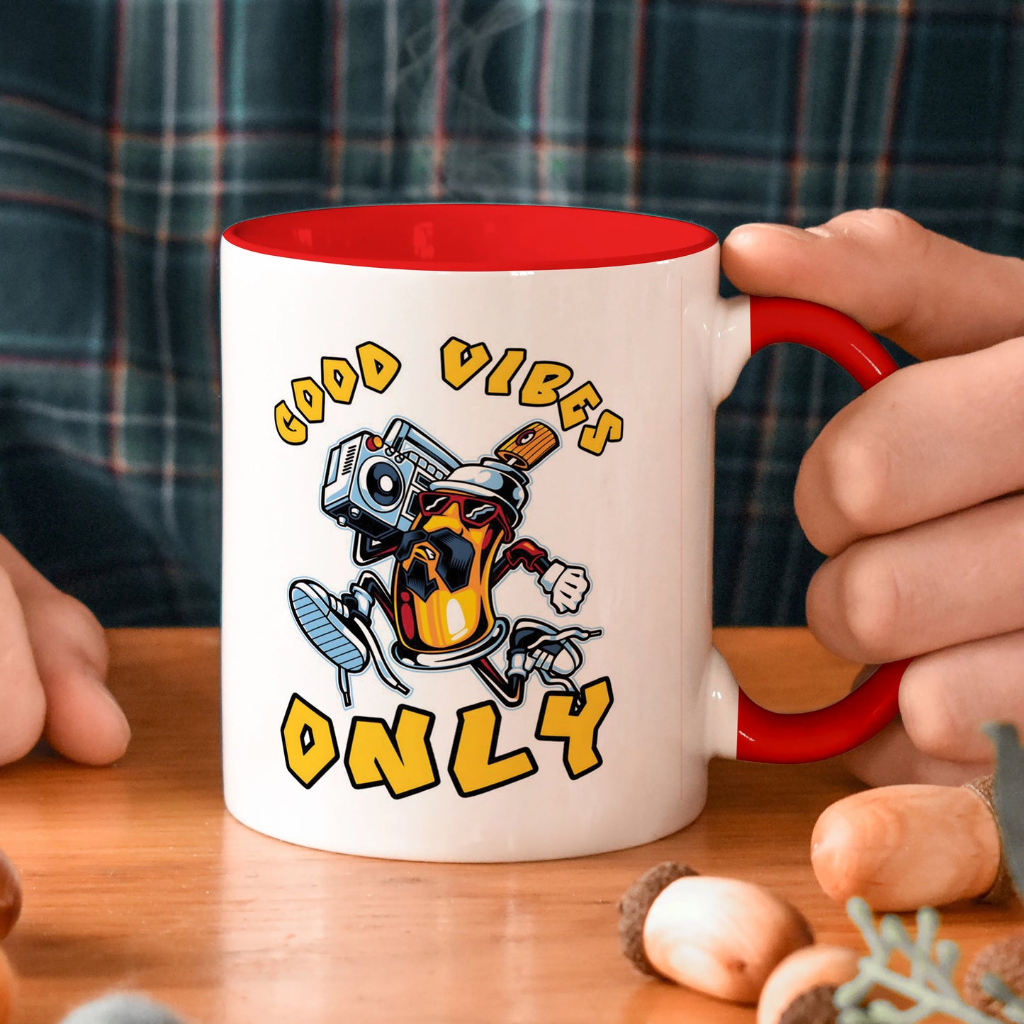 Good vibes only design Red Handle 330 ml Coffee Mug