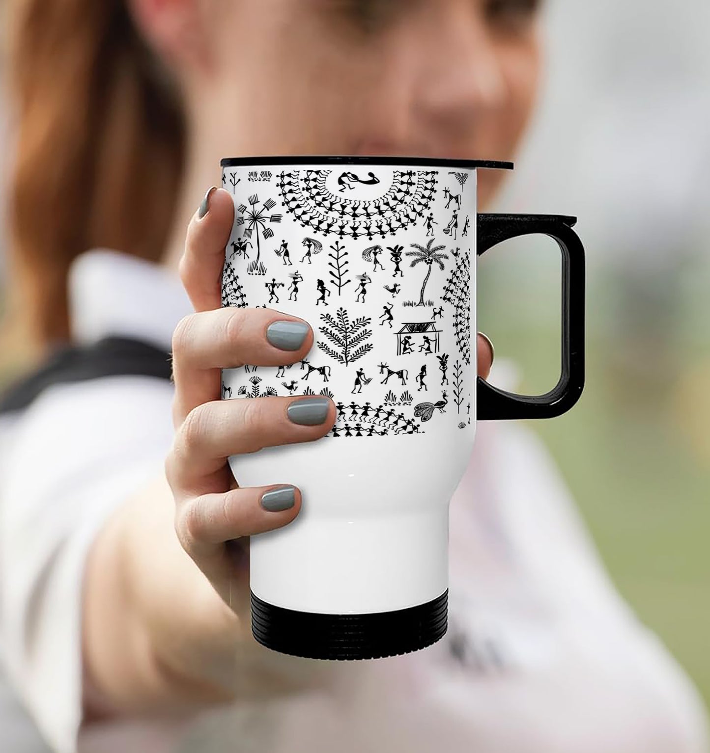 Warli painting seamless pattern Printed 350ML Travel MUG