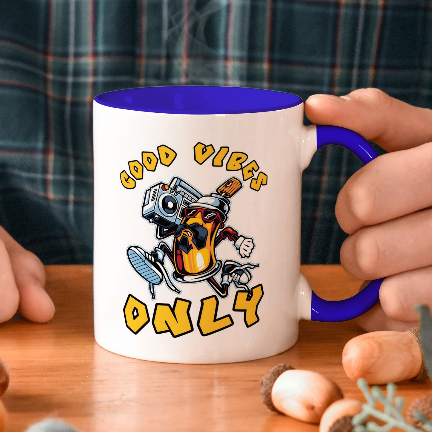 Good vibes only design Dark Blue Handle 330 ml Coffee Mug