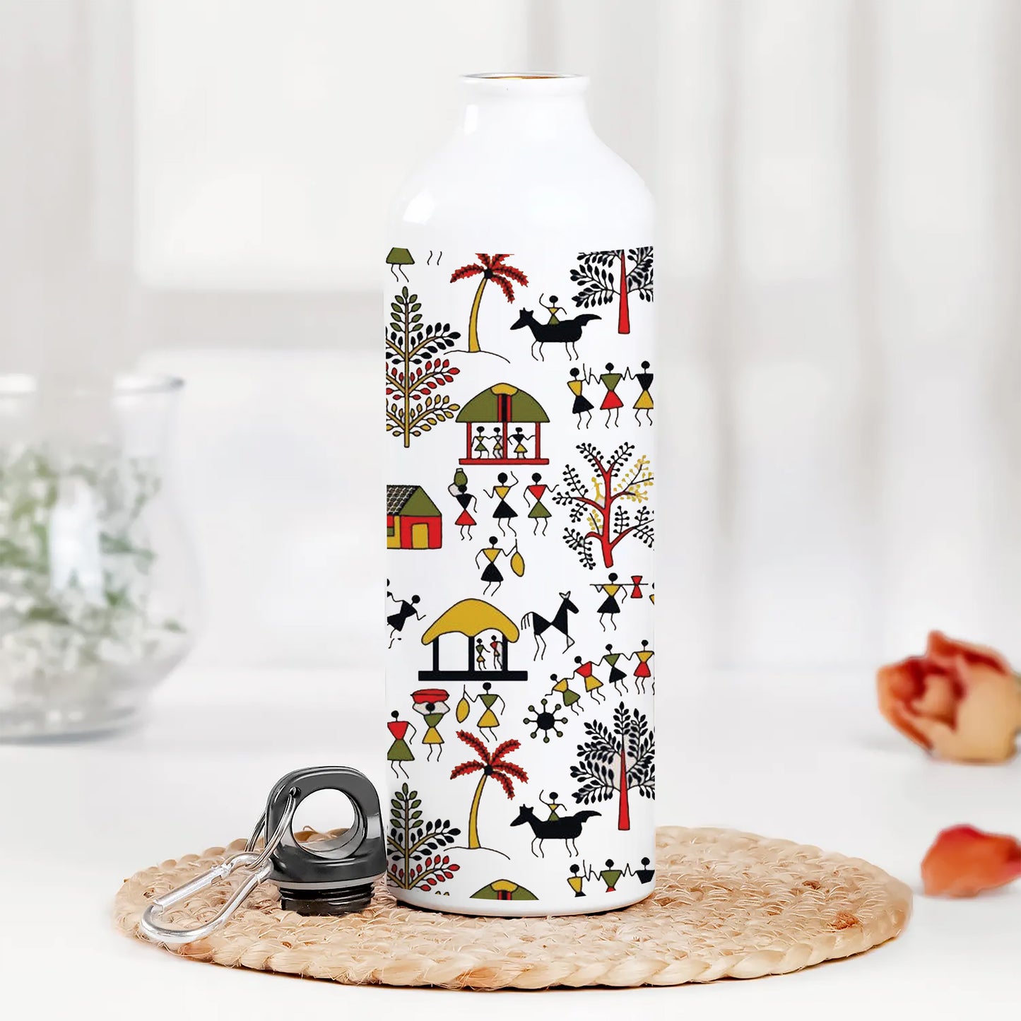 Hand drawn traditional the ancient tribal art India Printed Normal Sipper Water Bottle 750 ml For Gym, Yoga, Kids, Boys, Girls, Brother, Sister, Babies, Baby, Workout, Adults