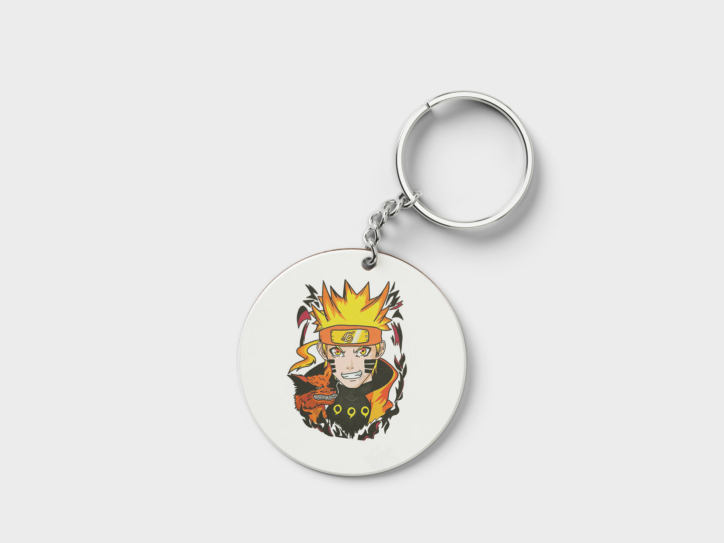 Artistic Impression Naruto Uzumaki Printed Circle Shape Wooden Keyring with Chain
