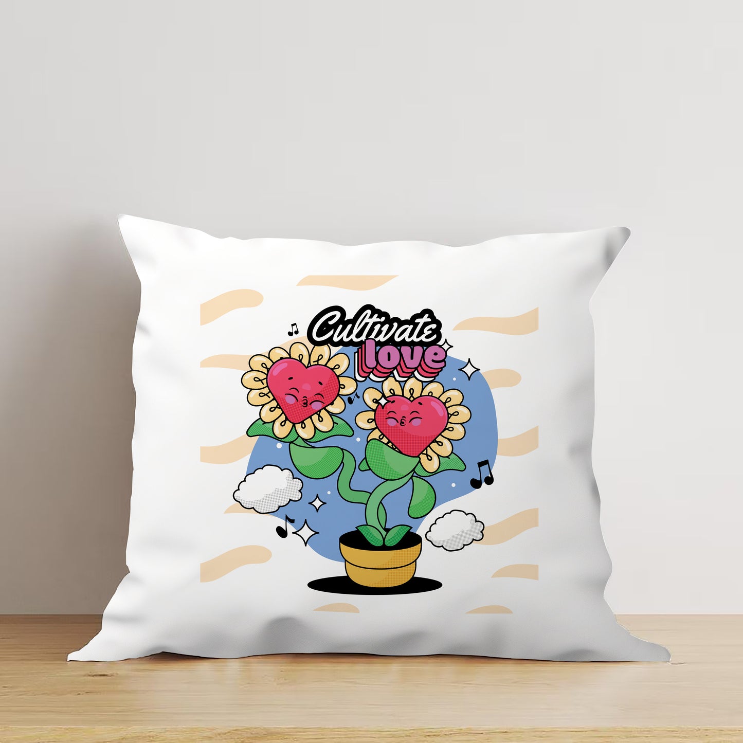 Hand Drawn Flowers Love Cartoon illustration Design Cushion (12x12 inches) Pack of 1