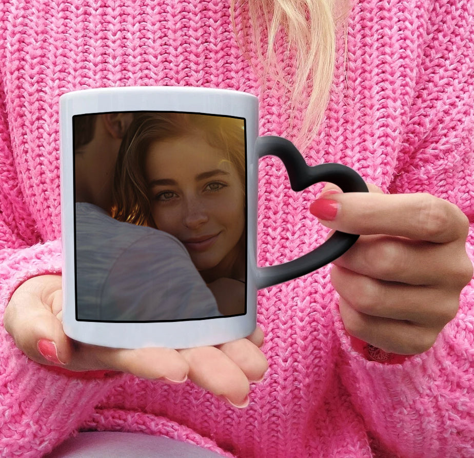Best Couple Personalized Add Two Photos Magic Heart Handle 330 ml Coffee Mug
