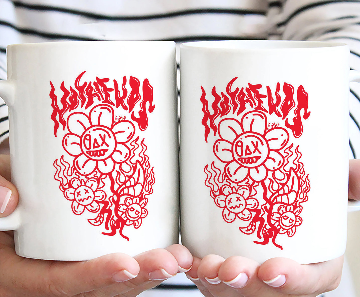 Flaming Bloom: Edgy Art White 330 ml Coffee Mug