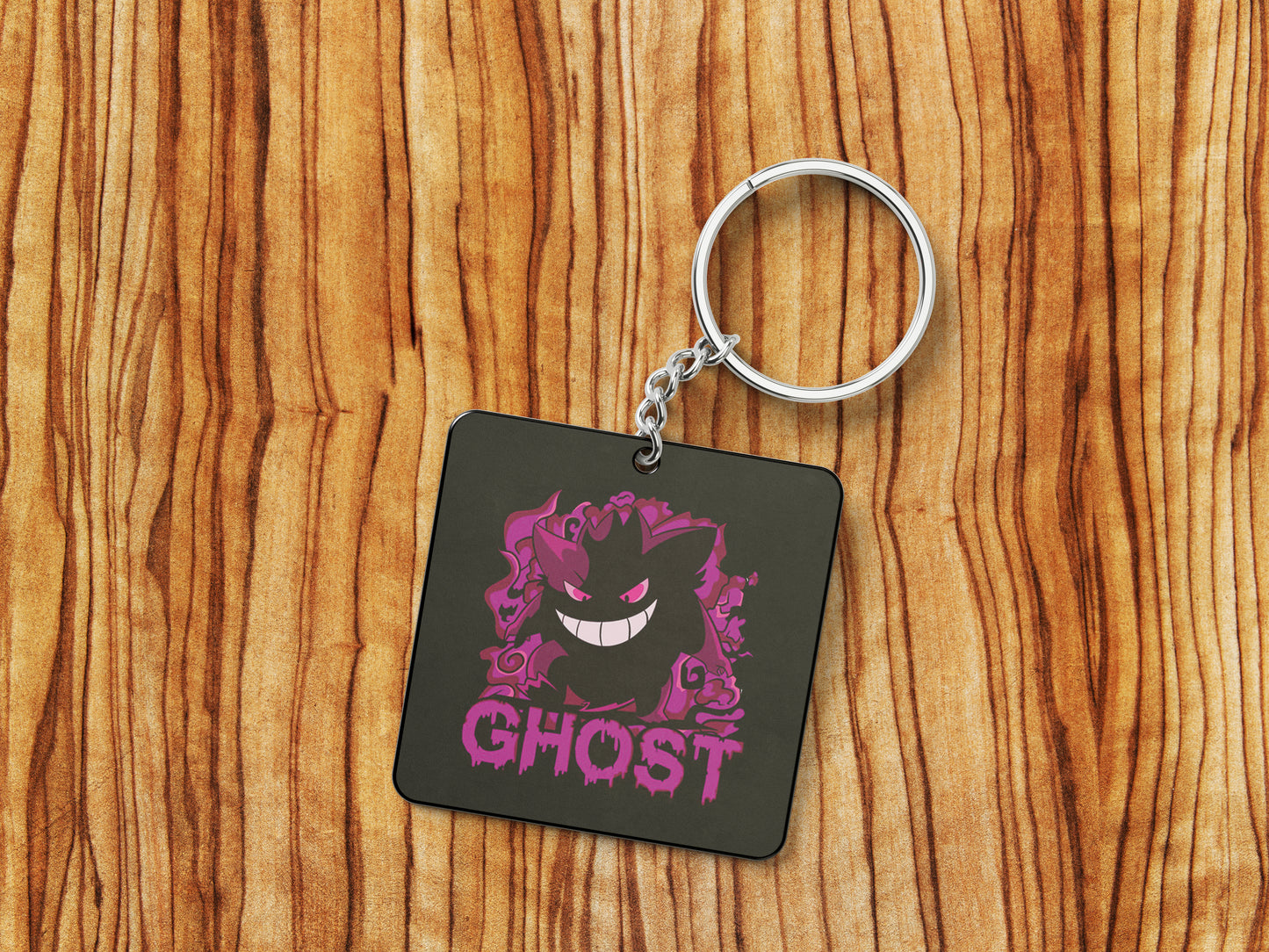 Pokemon anime art style design Printed Square Shape Wooden Keyring with Chain