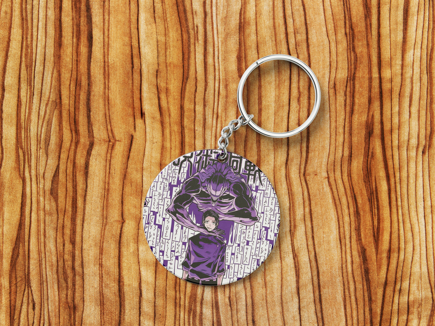 Okkotsu Yuta Jujutsu Kaisen Printed Round Circle Shape Wooden Keyring with Chain