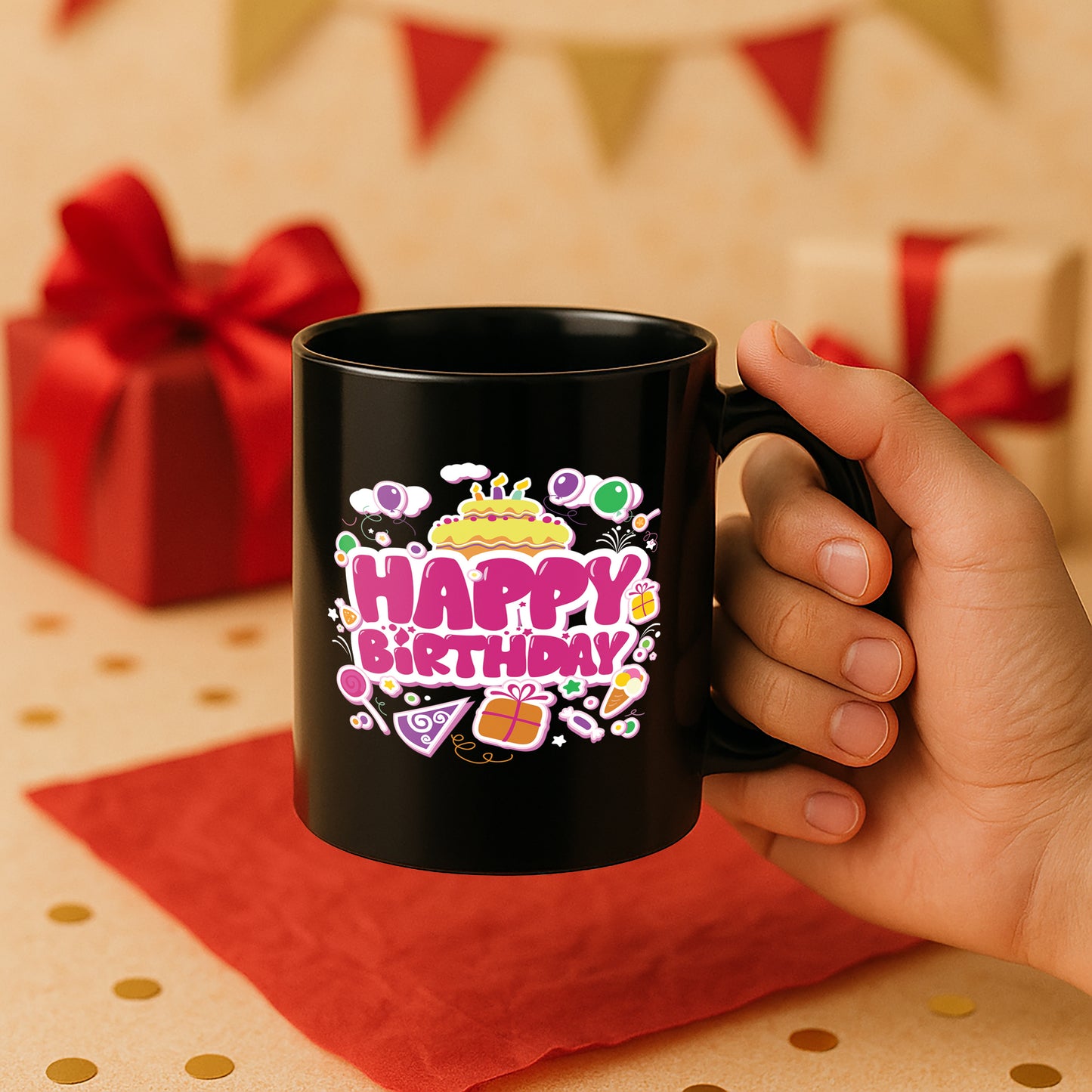 Happy Birthday 330 ml Black Coffee Mug (Pack of 1)