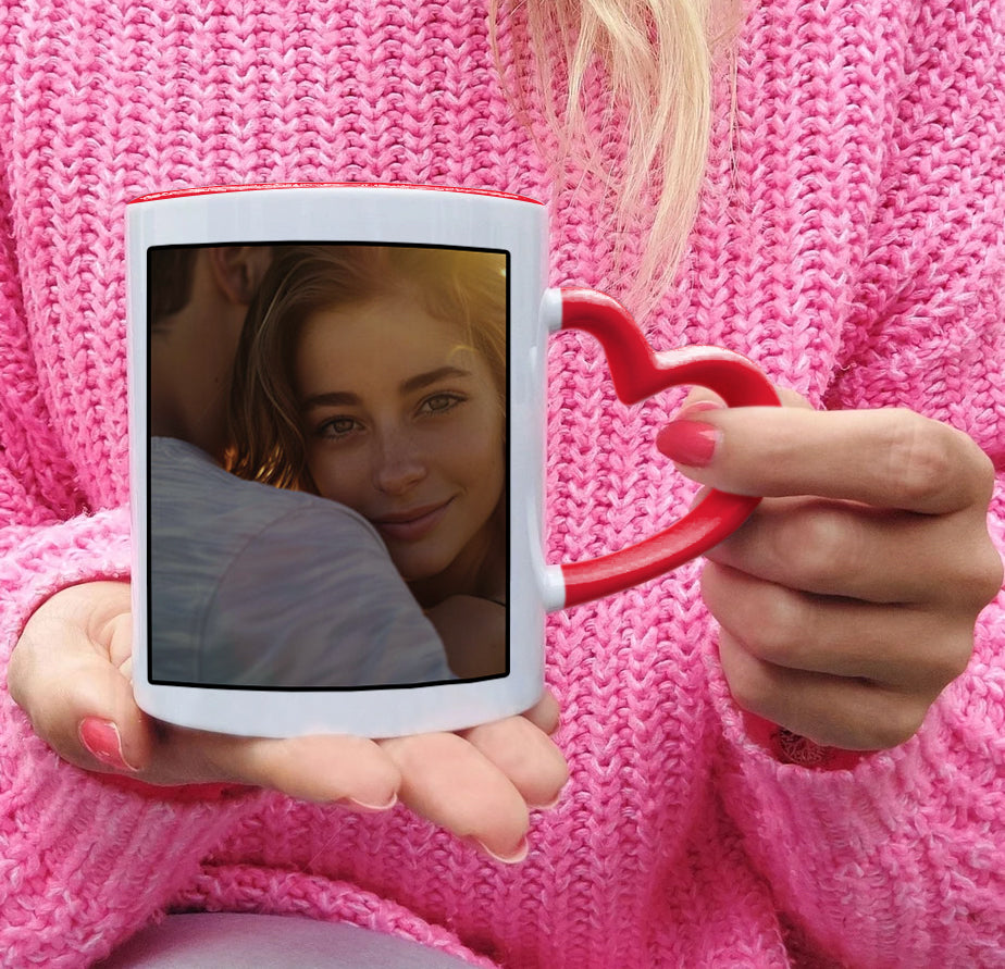 Best Couple Personalized Add Two Photos Red Heart Handle 330 ml Coffee Mug