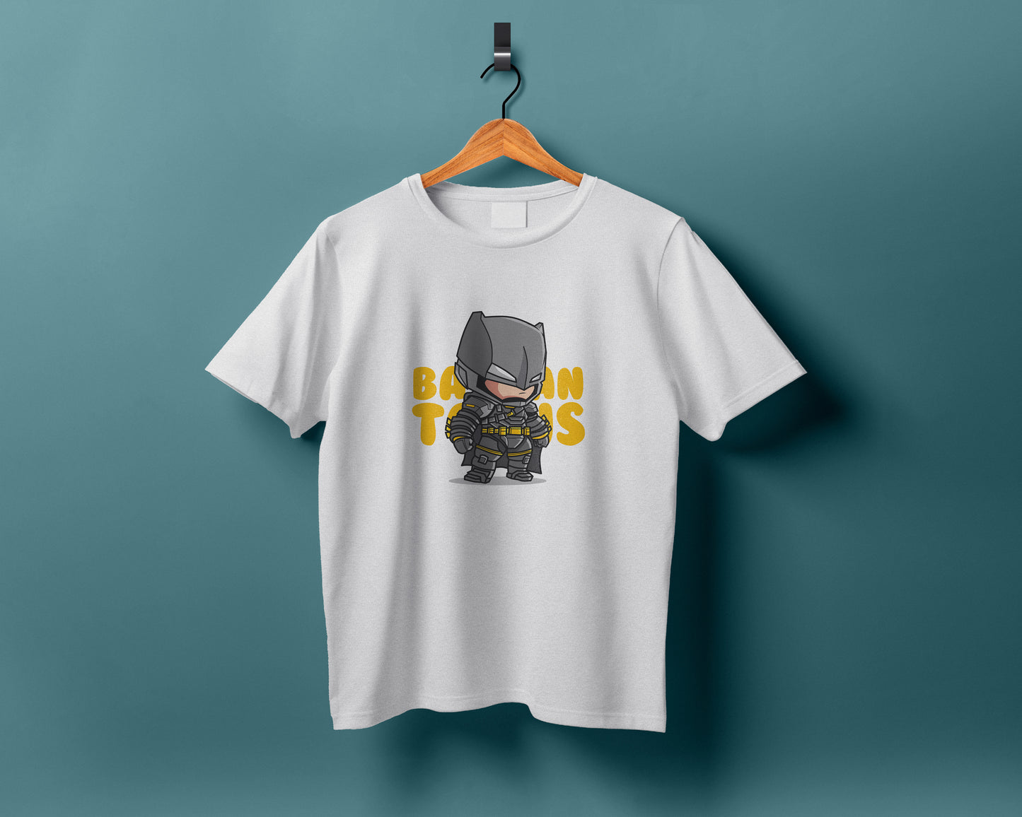 Cute batman illustration icon vector flat cartoon style Printed White Round Neck Polyester T Shirt for Mens and woman's