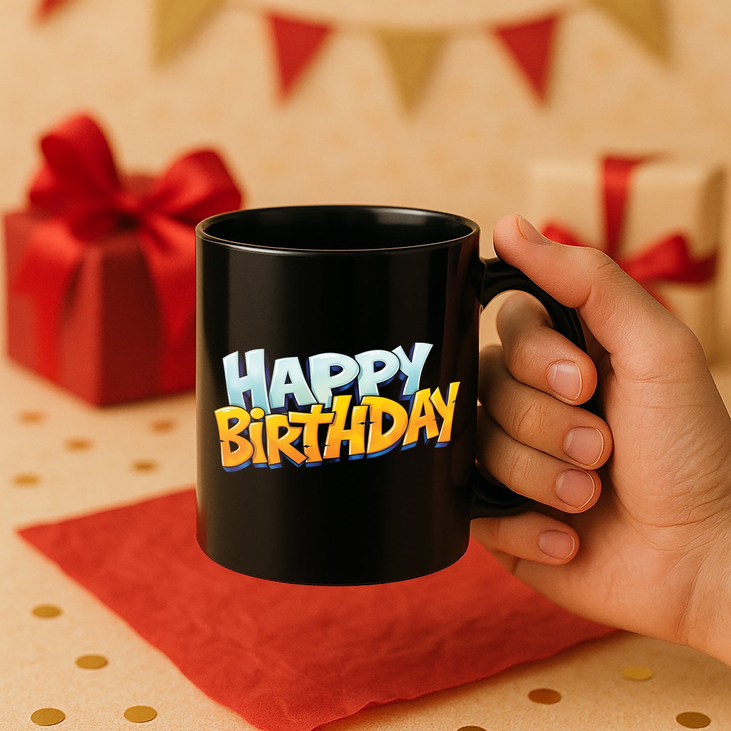 Happy Birthday 330 ml Black Coffee Mug (Pack of 1)