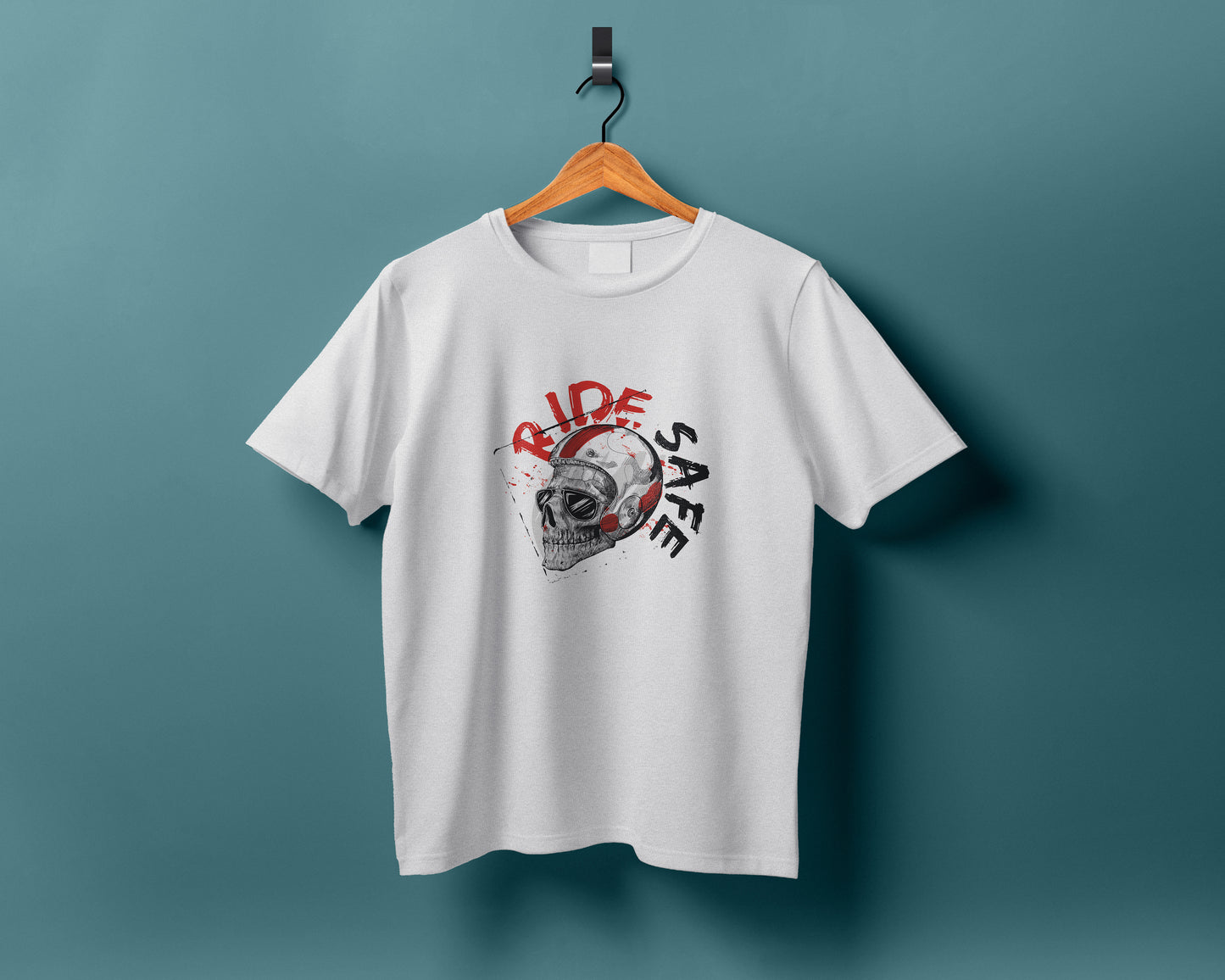 Sketch of hipster rider wearing a helmet for safe ride vector illustration Printed White Round Neck Polyester T Shirt for Mens and woman's