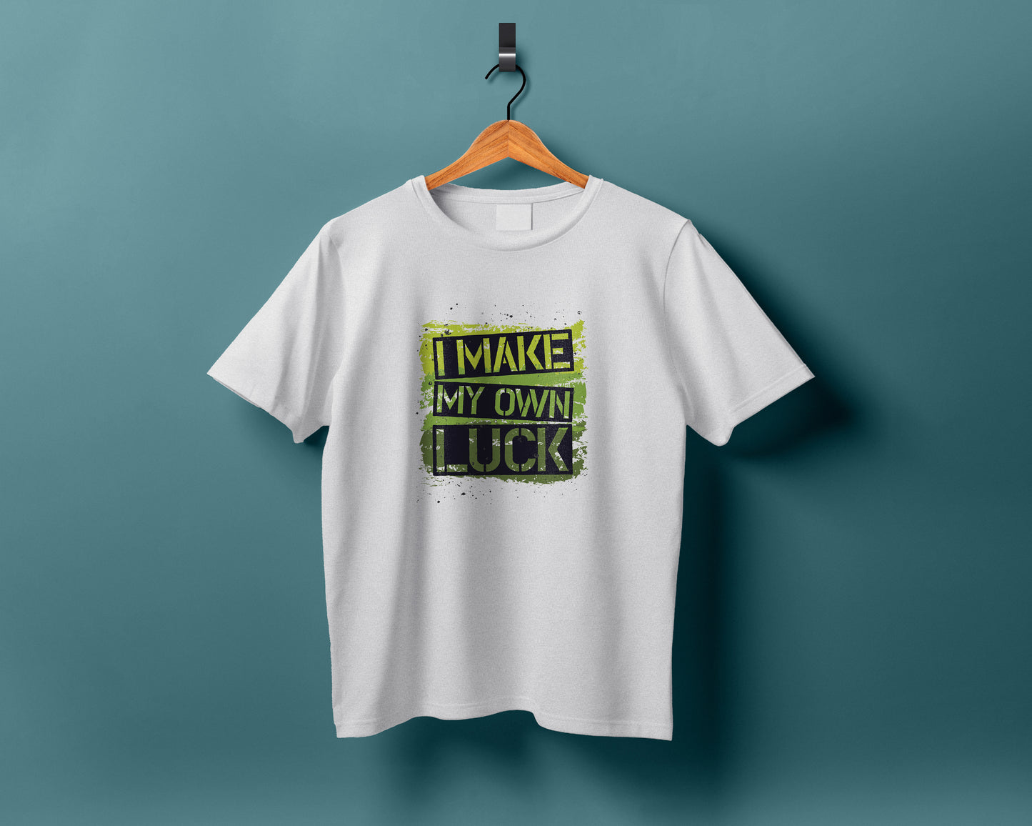 I make my own luck text design Printed White Round Neck Polyester T Shirt for Mens and woman's