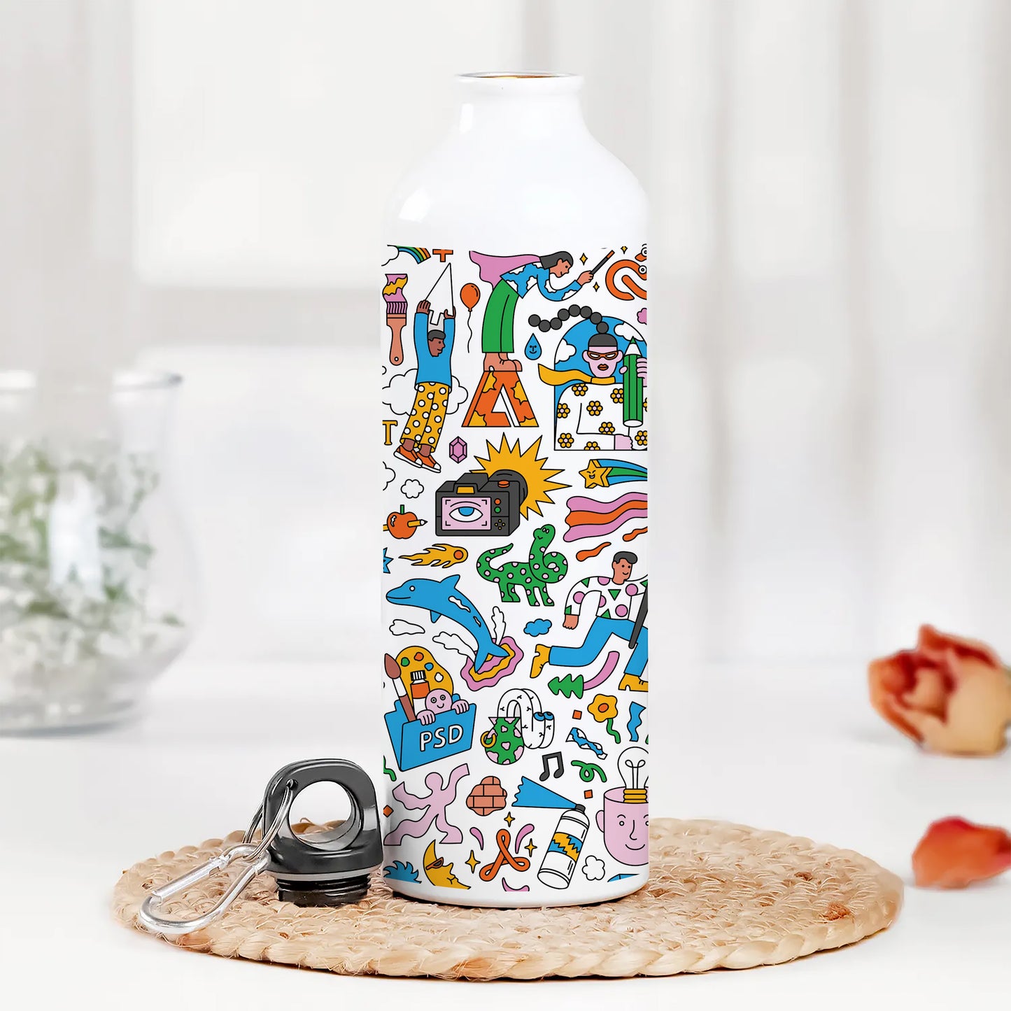 Colorfull Hand drawing Doodle art Printed Normal Sipper Water Bottle 750 ml For Gym, Yoga, Kids, Boys, Girls, Brother, Sister, Babies, Baby, Workout, Adults