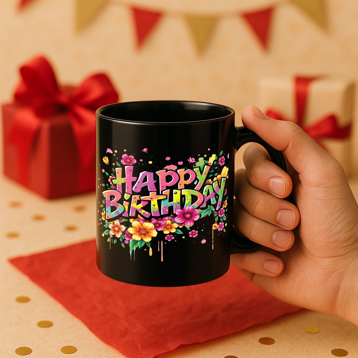 Happy Birthday 330 ml Black Coffee Mug (Pack of 1)