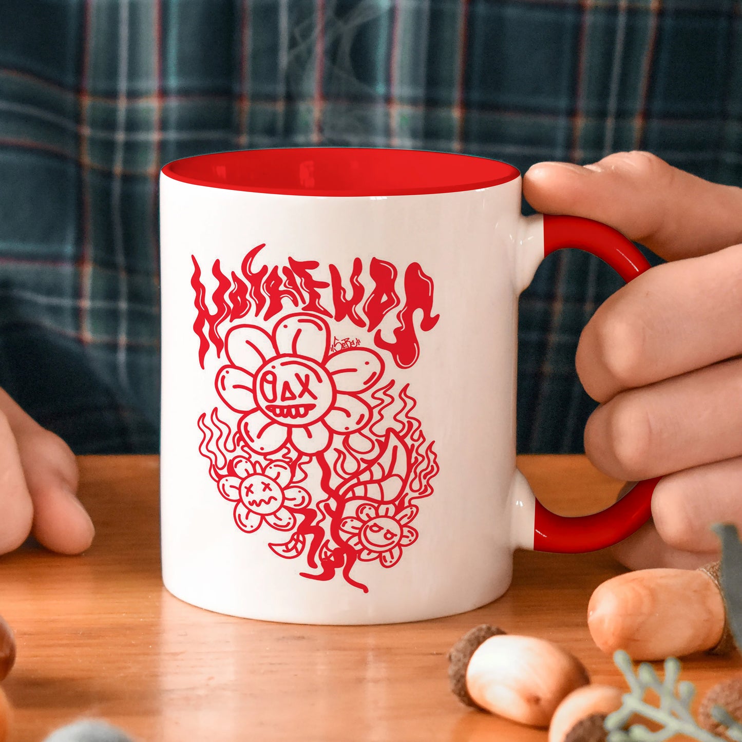 Flaming Bloom Edgy Art Mug Red Handle 330 ml Coffee Mug
