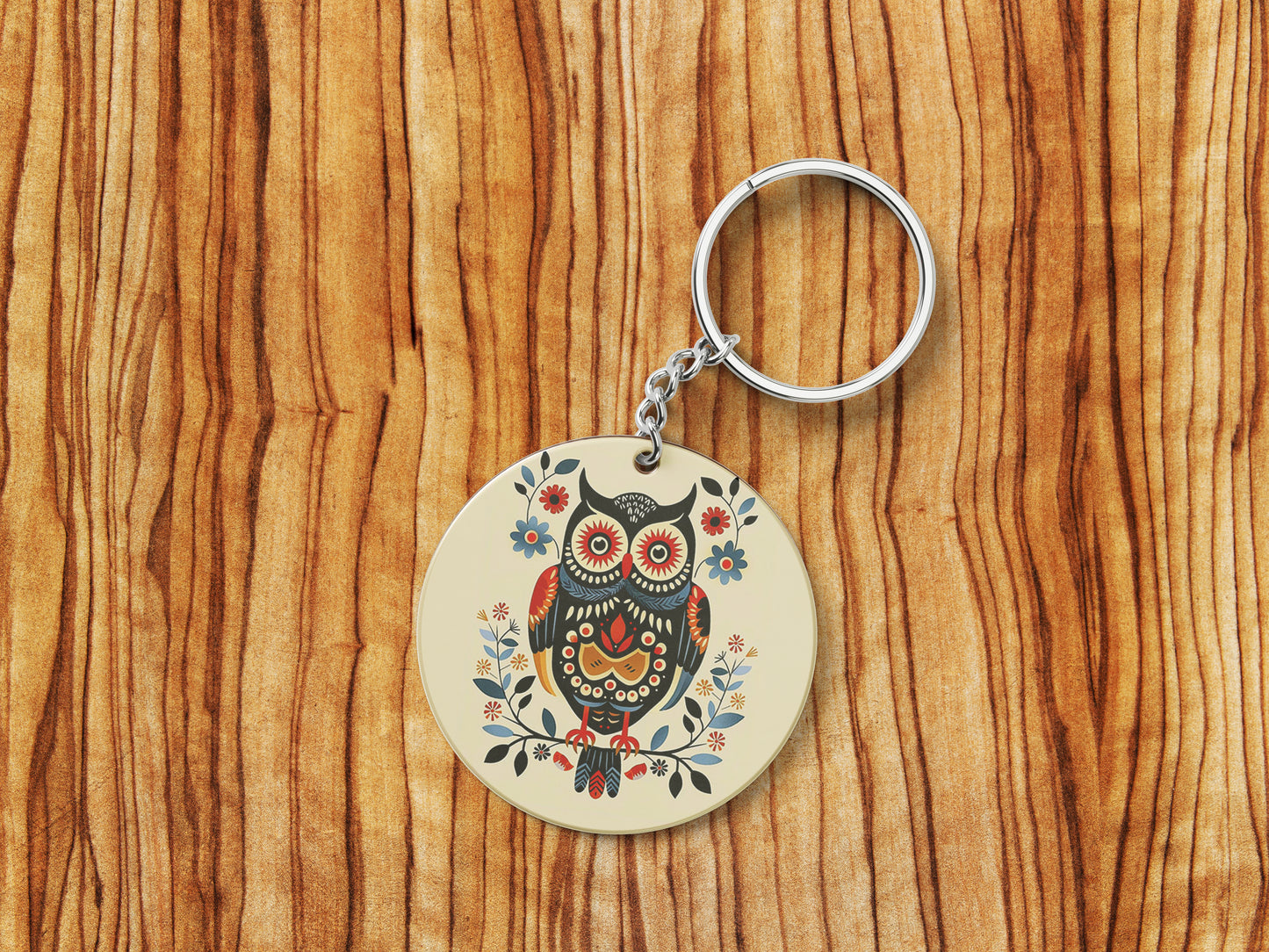 Owl Nordic Folk Art Mug and Keychain Combo 330 ml Coffee Mug