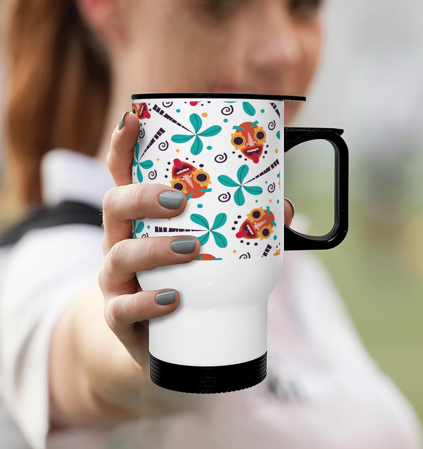 African Mask pattern Printed 350ML Travel MUG