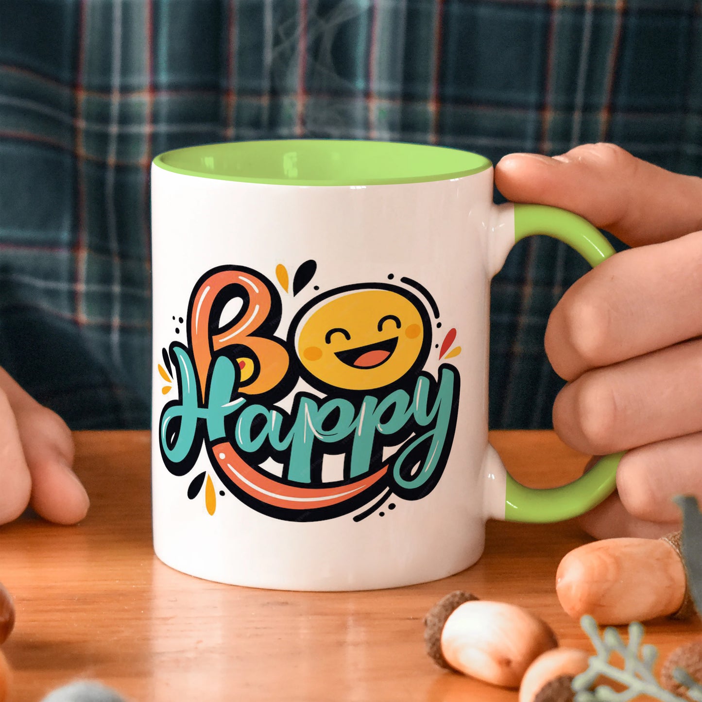 Be happy Light Green Handle 330 ml Coffee Mug