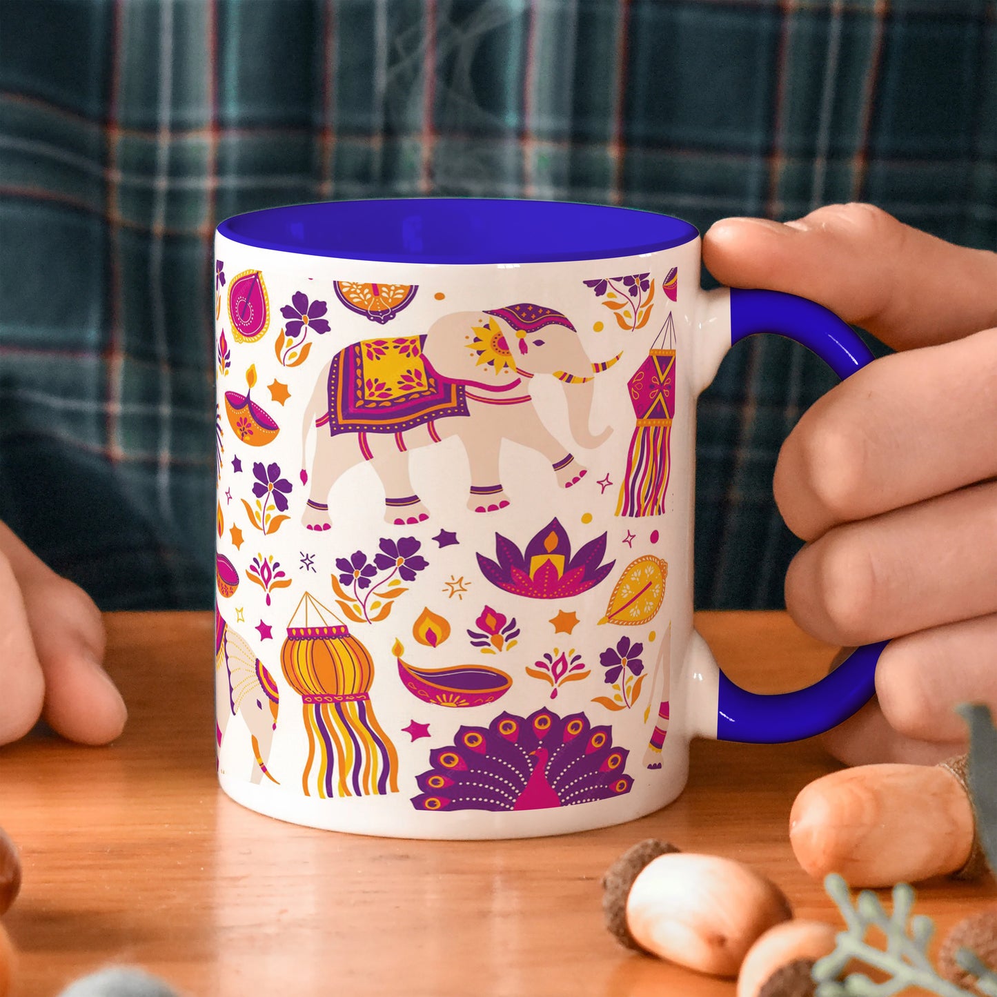 Happy diwali vector elements seamless pattern design Dark Blue Handle 330 ml Coffee Mug