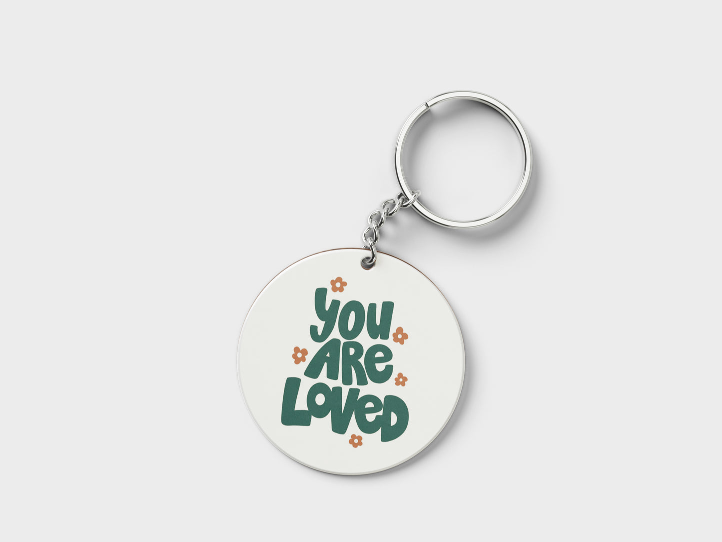 You are loved Printed Circle Shape Wooden Keyring with Chain