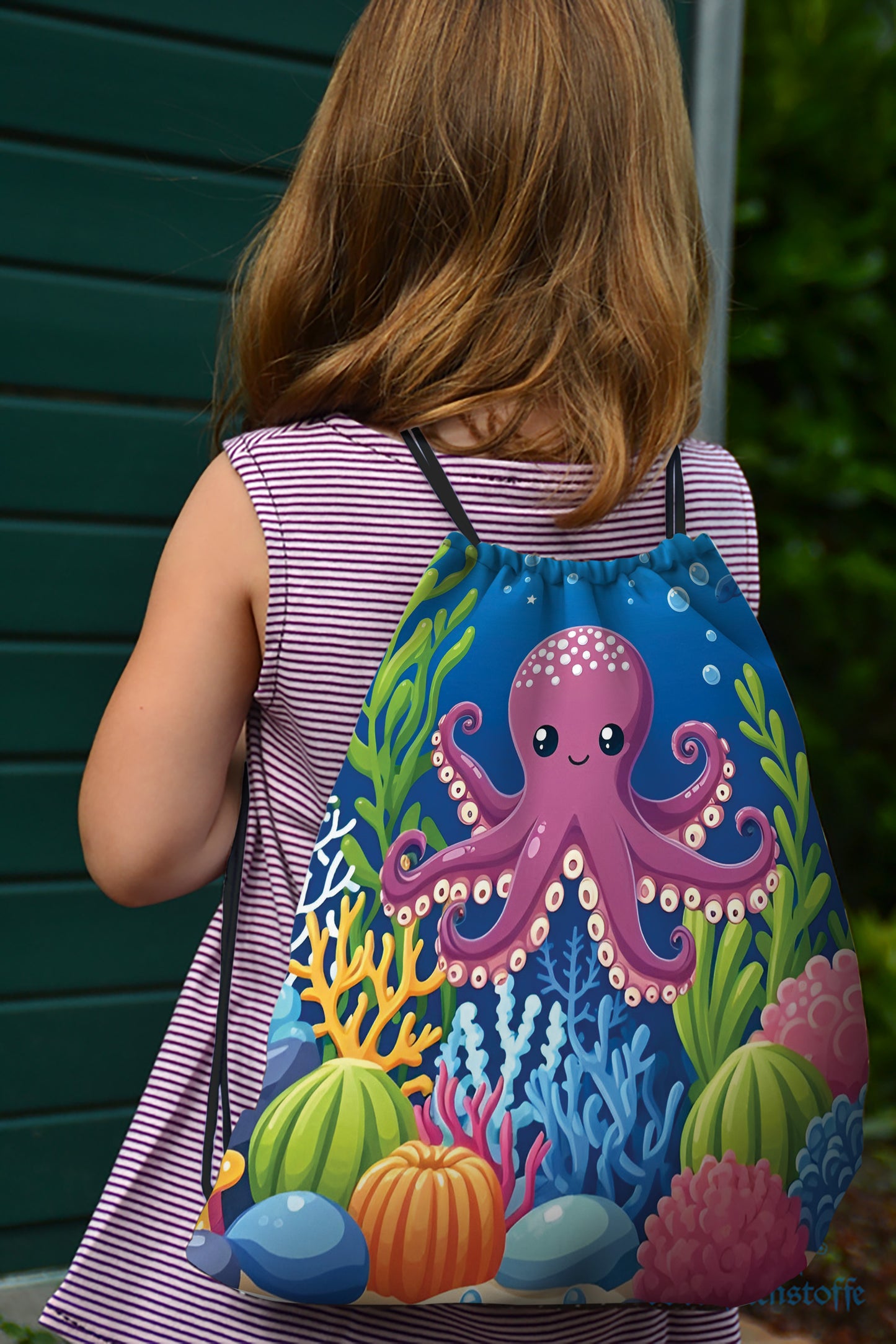 Octopus in Blue Sea Pattern Polyester String Backpack Bags for kids for Gym, Yoga, Tuition ,Beach Bag for 4-10 year boys and girls