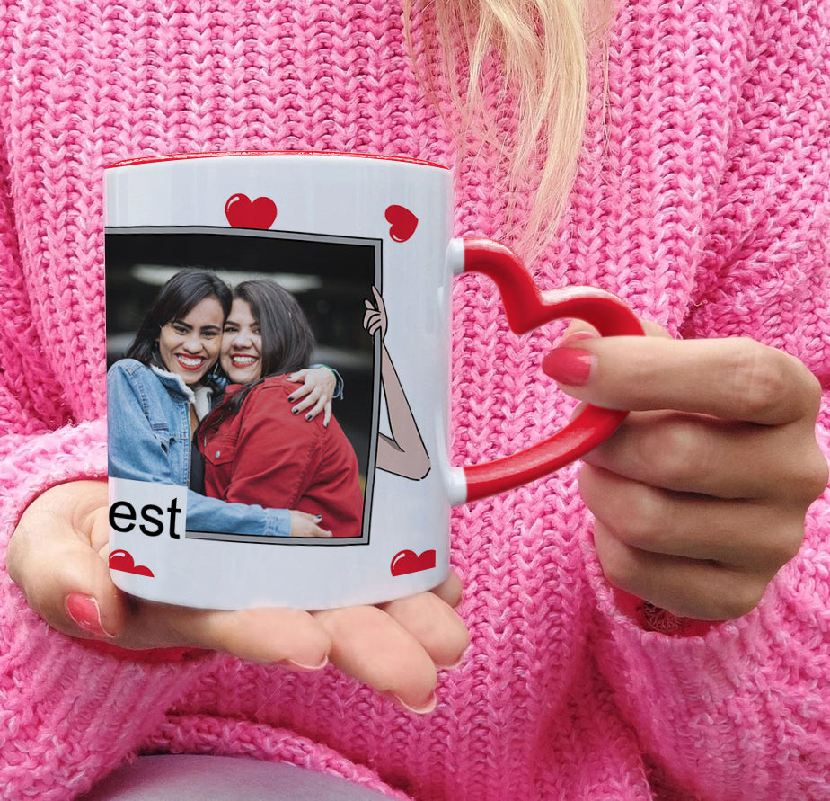 Friend forever personalized two photos red heart handle 330 ml Coffee Mug