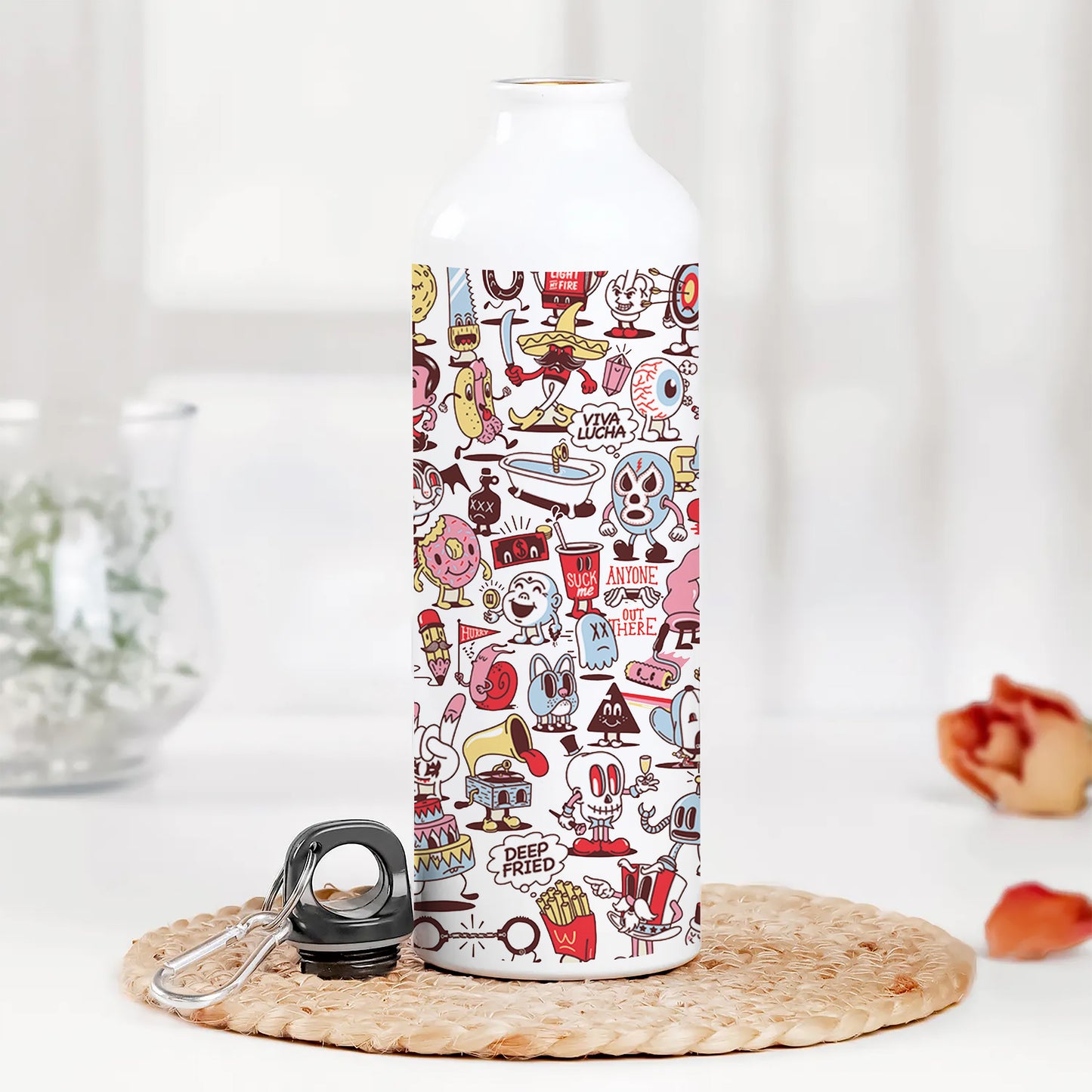 Cartoon doodle Pattern Printed Normal Sipper Water Bottle 750 ml For Gym, Yoga, Kids, Boys, Girls, Brother, Sister, Babies, Baby, Workout, Adults