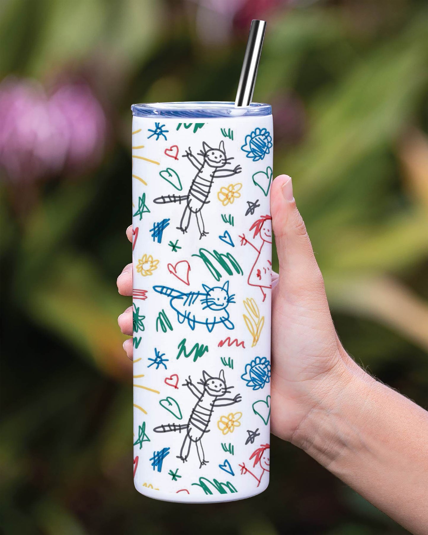 Seamless Pattern with Kids Illustrations Printed 750ML with Lid Leak Proof Travel Tumbler with Straw