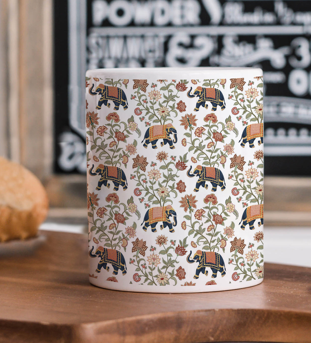 Indian Elephants and Flowers Seamless Pattern Mug and Coaster 330 ml Coffee Mug