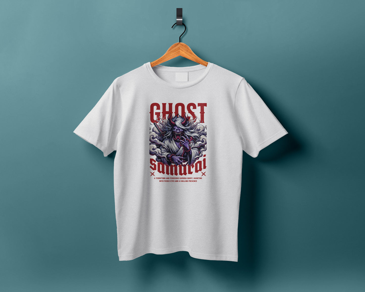 Ghost Samurai Printed White Round Neck Polyester T Shirt for Mens and woman's