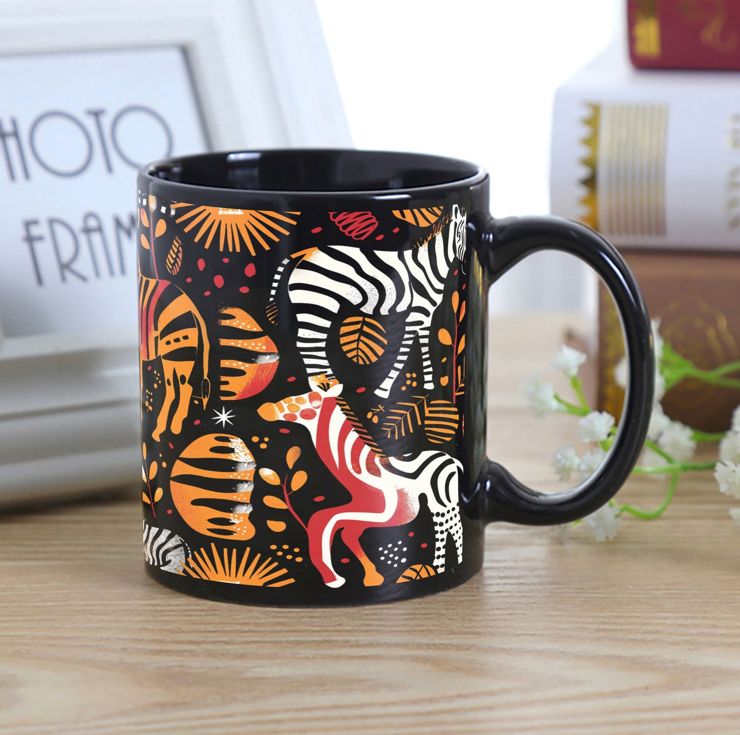 Zebras African Seamless Pattern Combo Mugs and Coaster(Set of 2 Mugs and 2 coasters) 330 ml Full Black Coffee Mug