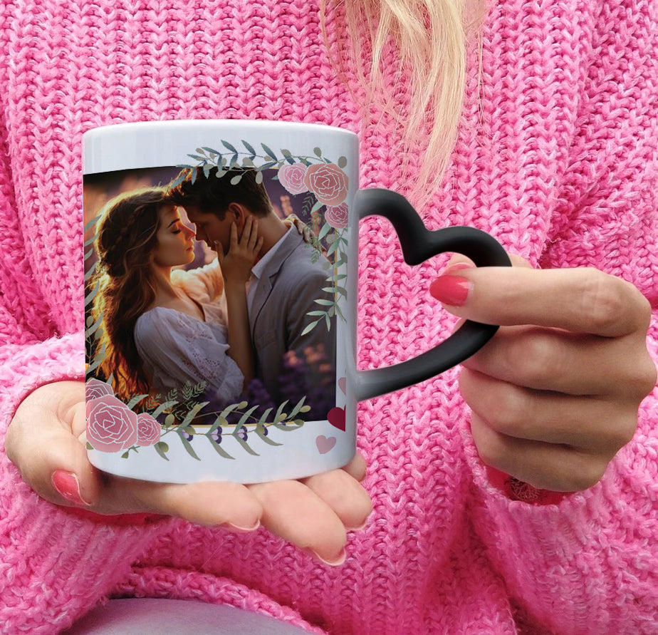 Couple Personalized Add Photos Magic Heart Handle 330 ml Coffee Mug