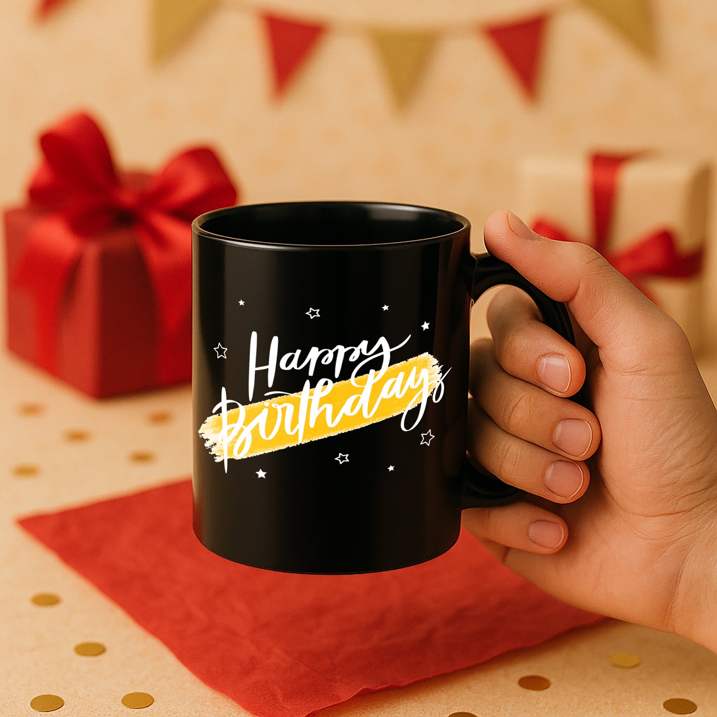 Happy Birthday 330 ml Black Coffee Mug (Pack of 1)