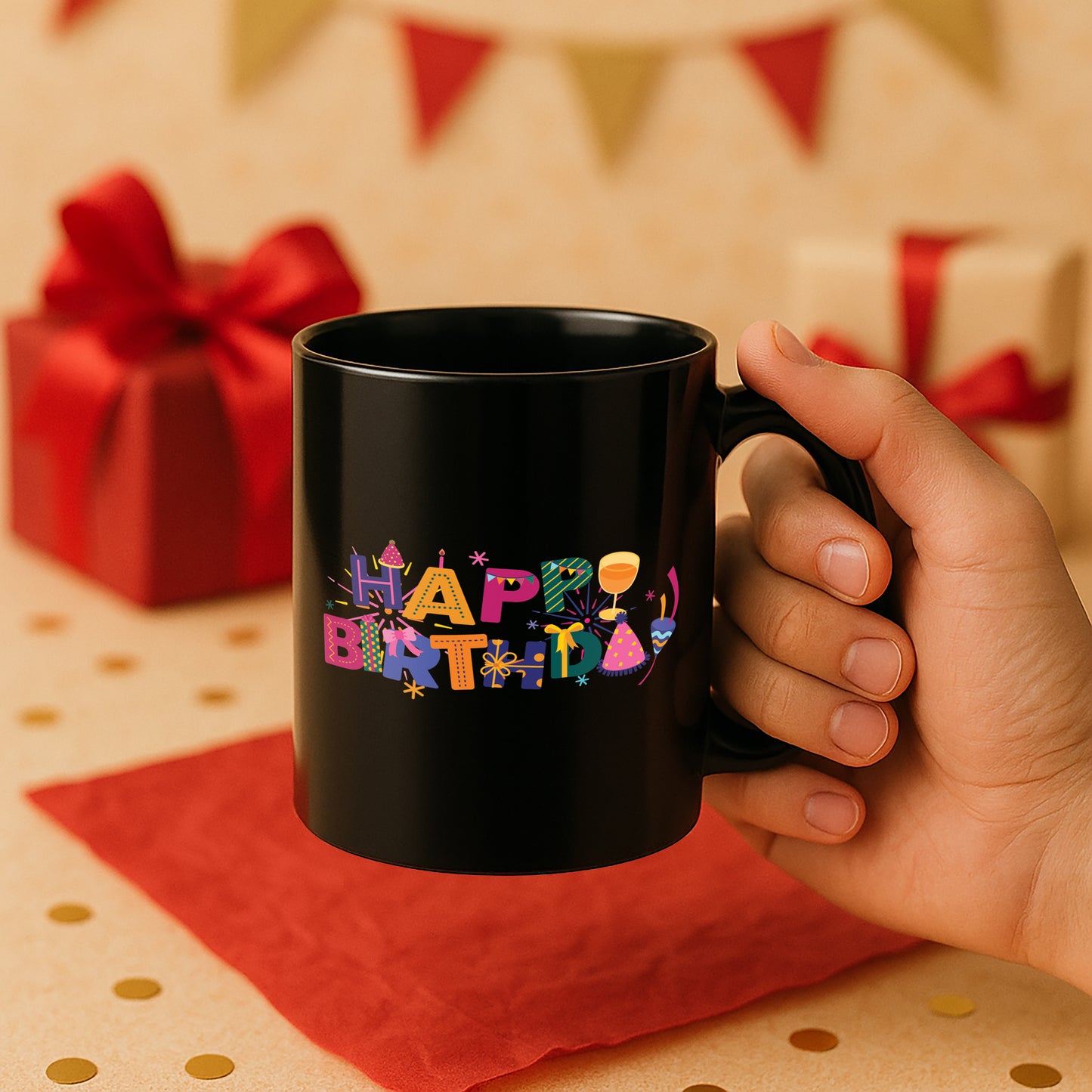 Happy Birthday 330 ml Black Coffee Mug (Pack of 1)