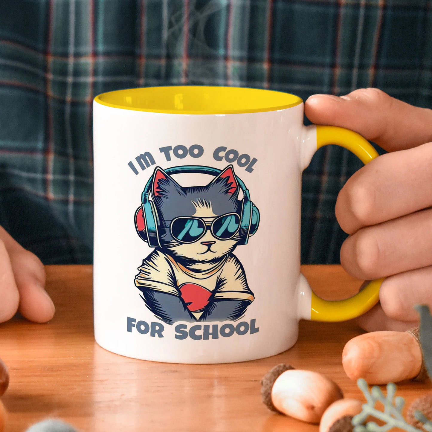 i am too cool for school design Yellow Handle 330 ml Coffee Mug
