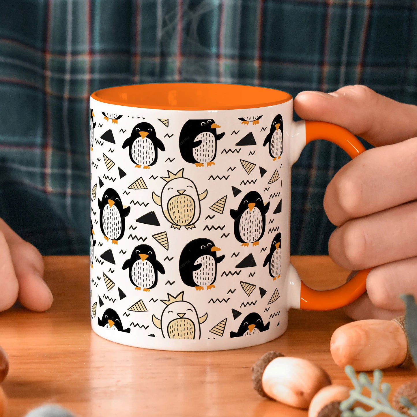 Hand drawn penguin doodle pattern Orange Handle 330 ml Coffee Mug