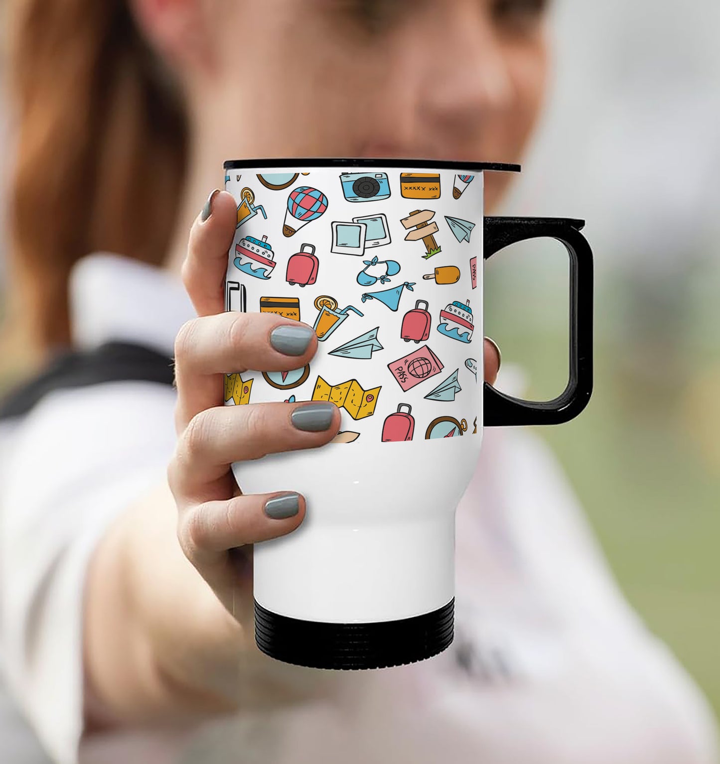 Big travel elements doodle art Printed 350ML Travel MUG