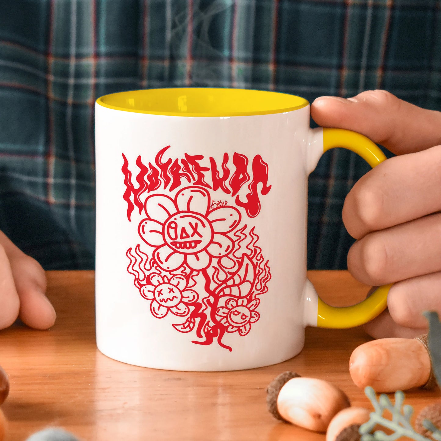 Flaming Bloom Edgy Art Mug Yellow Handle 330 ml Coffee Mug