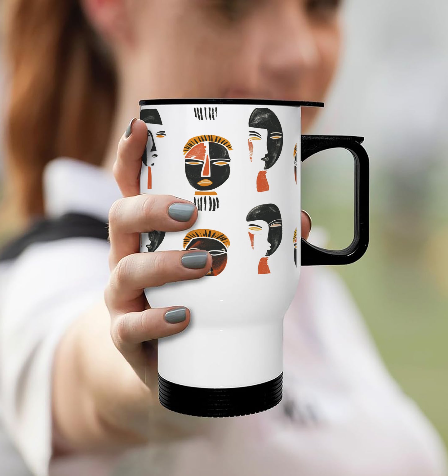 Black and white mask pattern Printed 350ML Travel MUG