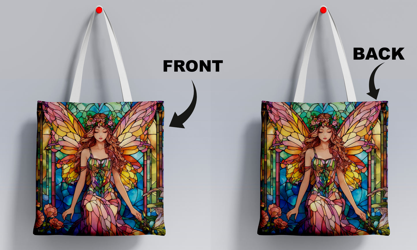 Fairy Queen's Realm design pattern Printed Design White Tote Bag (14 X 16 Inches) For Shopping, College, Travel