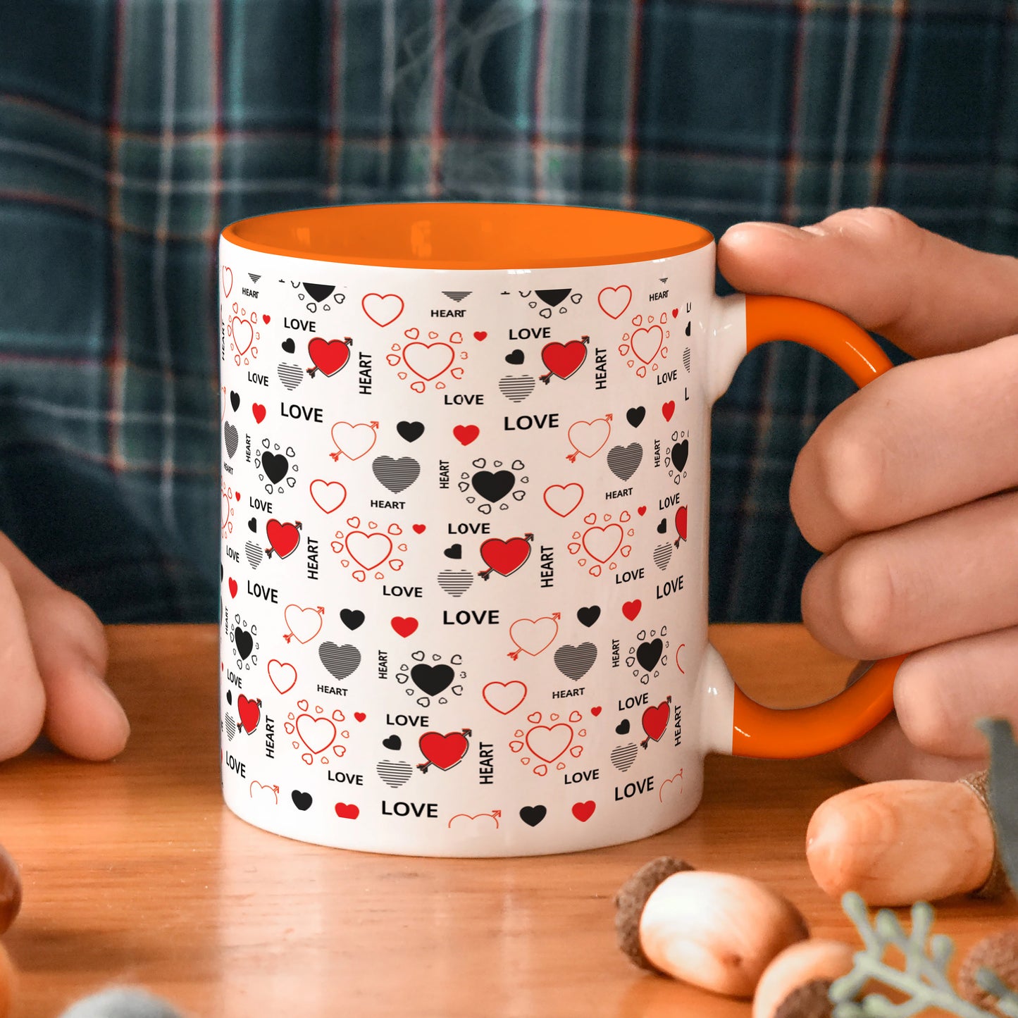 Romantic Hand Drawn Elements With Love Lettering design Orange Handle 330 ml Coffee Mug
