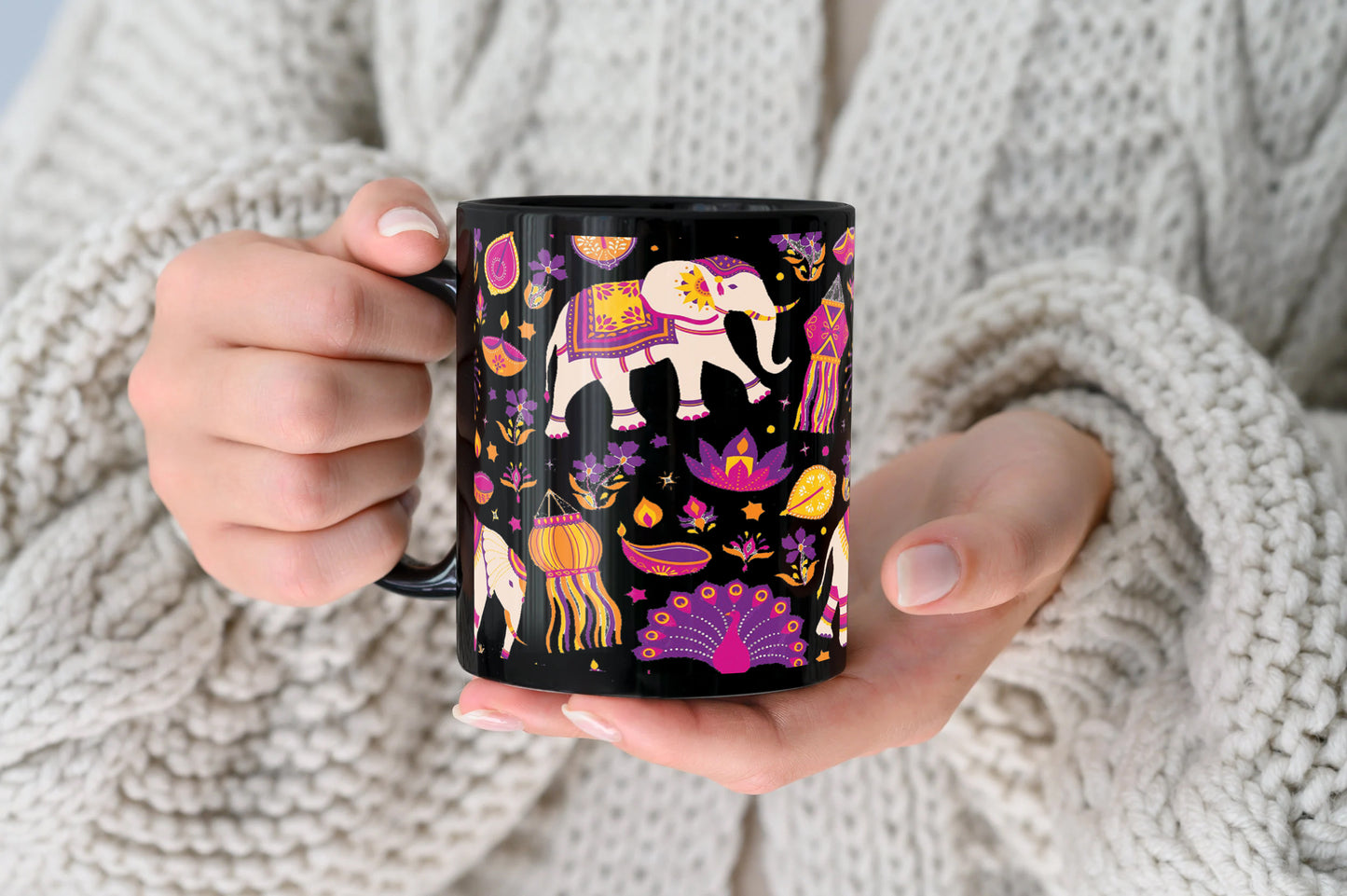 Happy diwali vector elements seamless pattern design Full Black 330 ml Coffee Mug