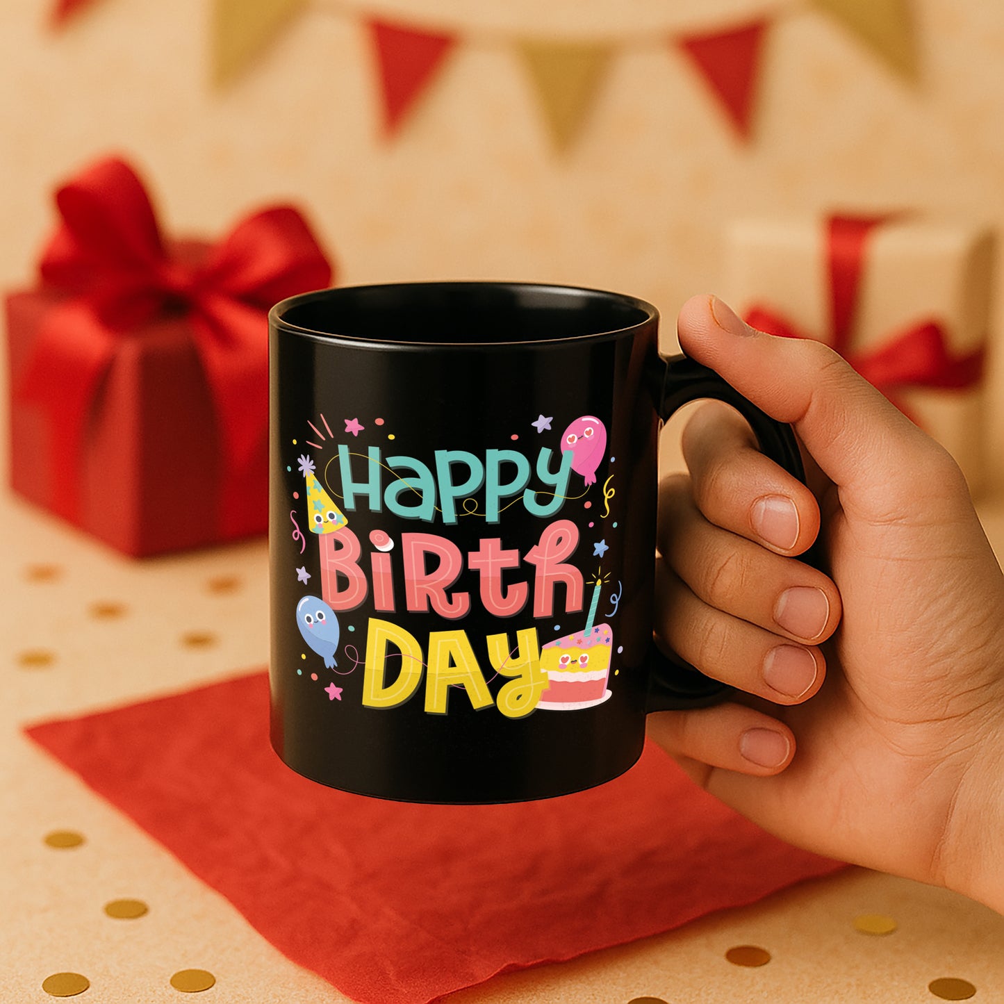Happy Birthday 330 ml Black Coffee Mug (Pack of 1)