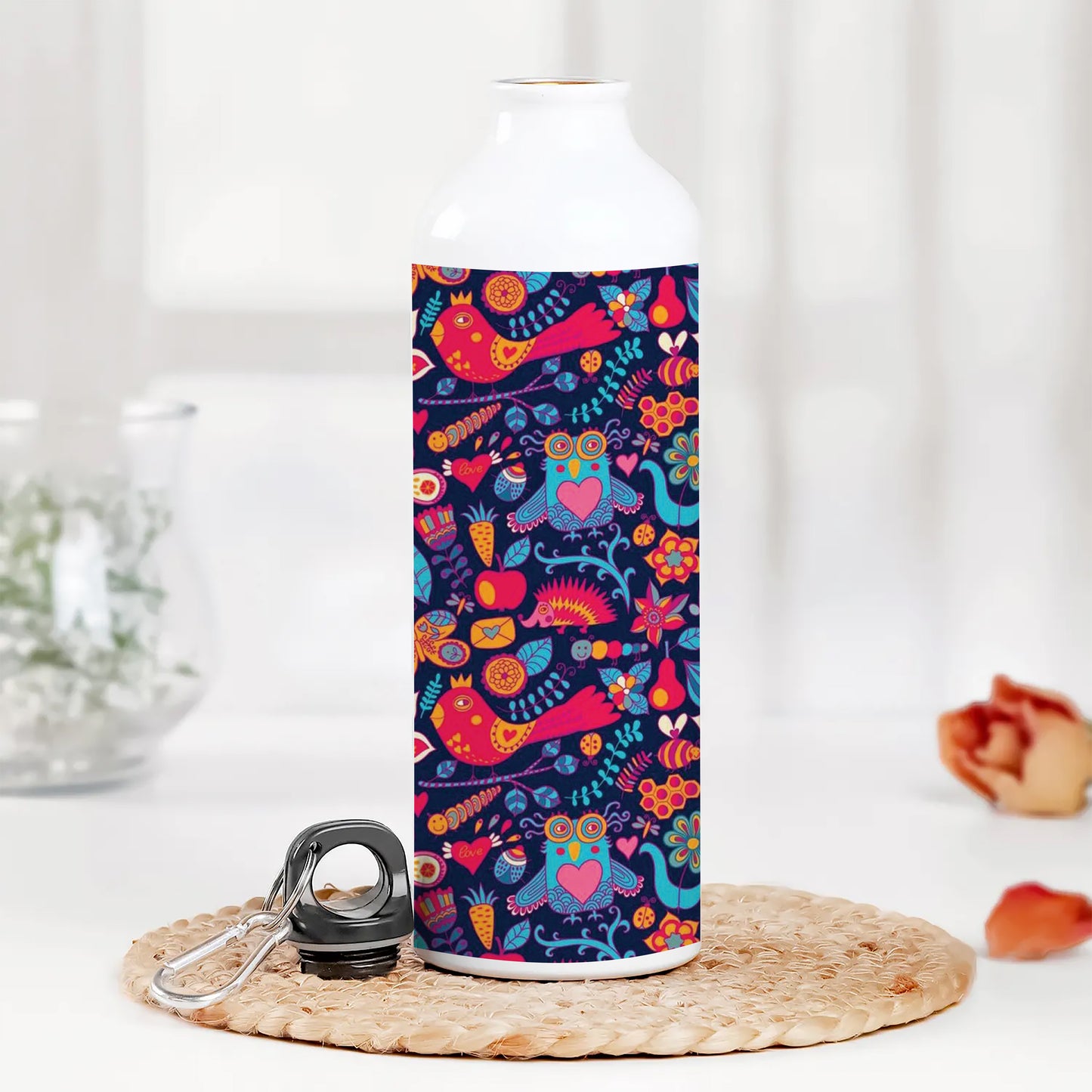 Owl, rabbit, butterfly, hedgehog Forest seamless pattern Printed Normal Sipper Water Bottle 750 ml For Gym, Yoga, Kids, Boys, Girls, Brother, Sister, Babies, Baby, Workout, Adults