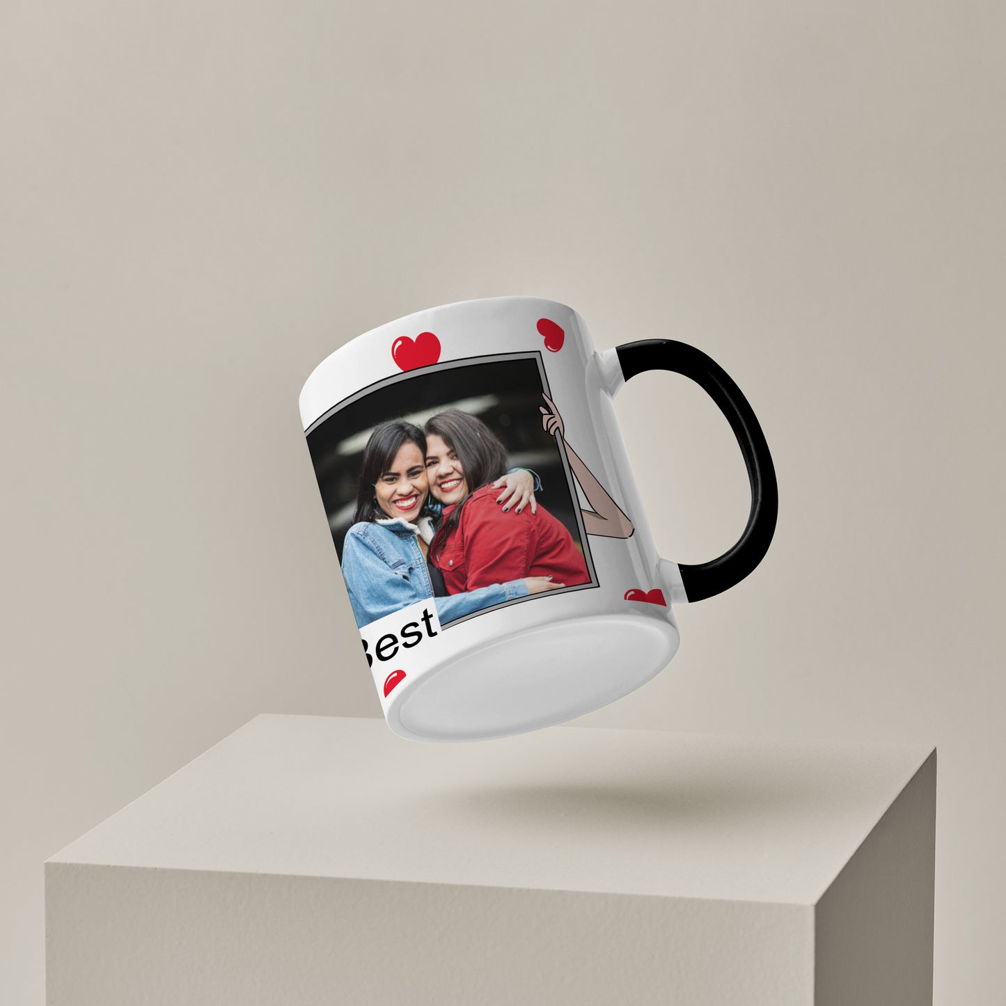 Best Friend forever customized Add One photo black handle 330 ml Coffee Mug