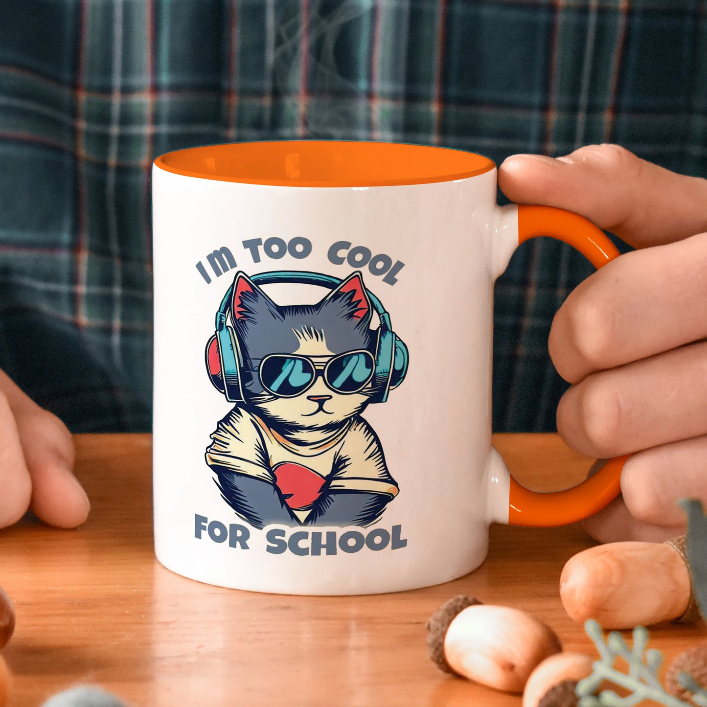 I Am too cool for school design Orange Handle 330 ml Coffee Mug