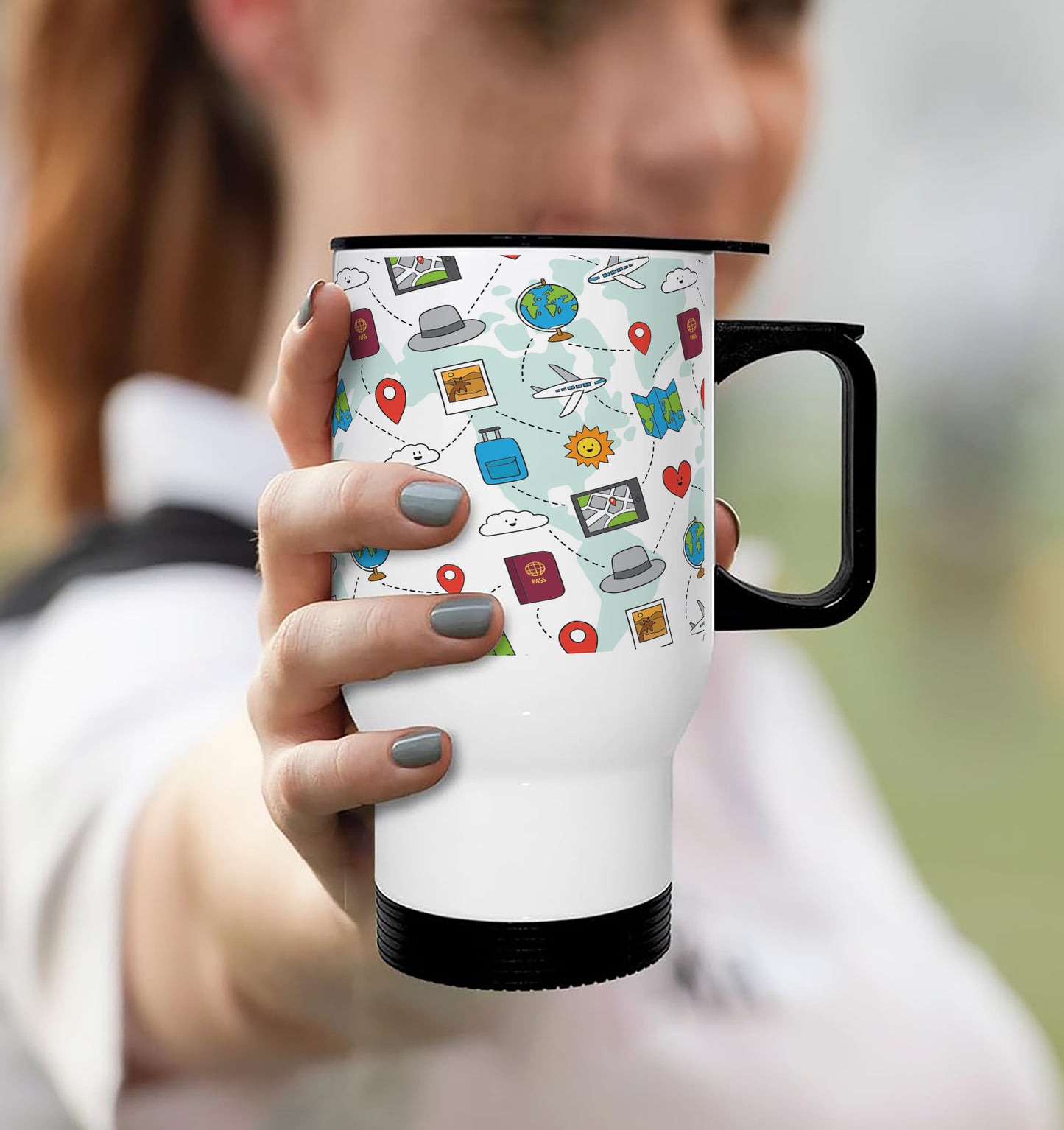 Hand drawn Travel doodle art Printed 350ML Travel MUG