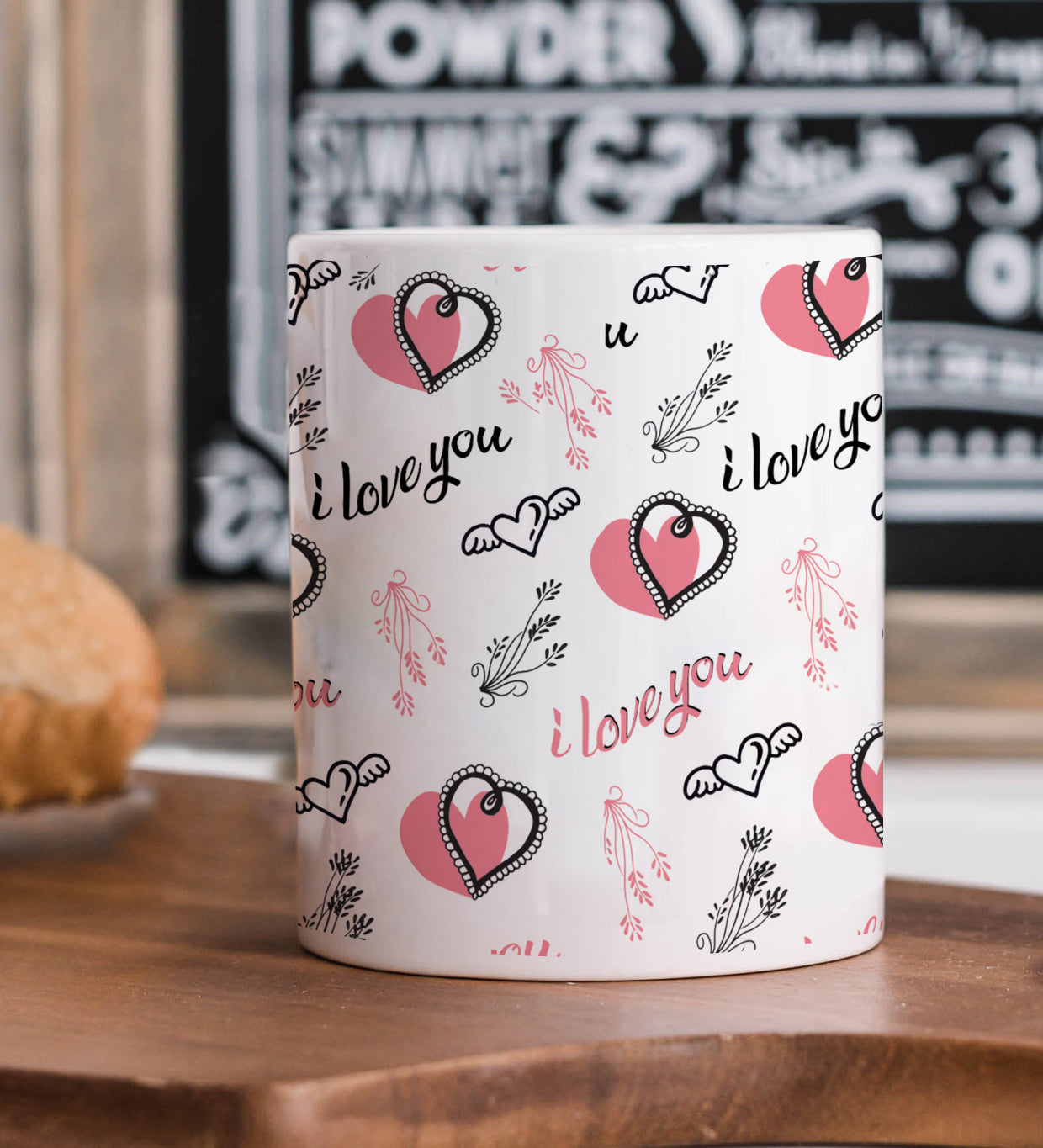Hand Drawn Valentine Hearts and Plants pattern Mug and Coaster 330 ml Coffee Mug