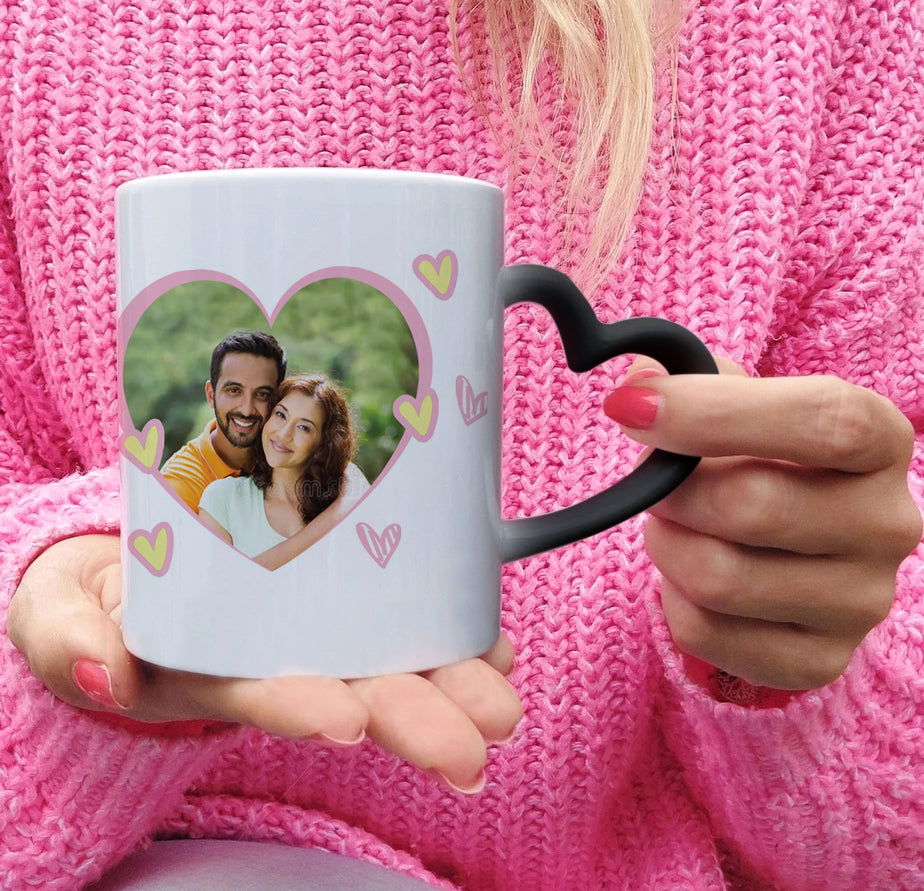 Couple Customized Add Two Photos Magic Heart Handle 330 ml Coffee Mug